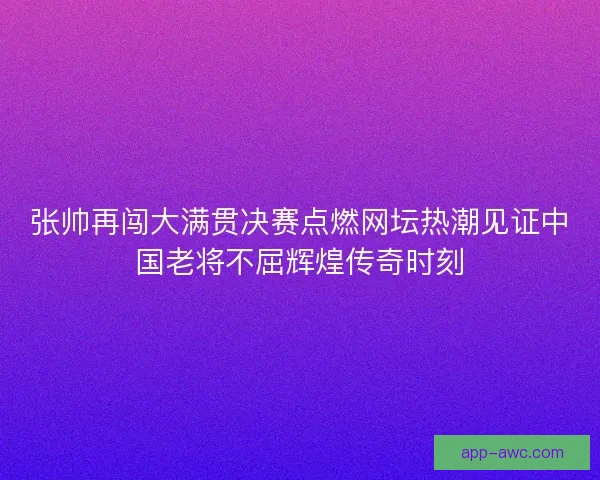 张帅再闯大满贯决赛点燃网坛热潮见证中国老将不屈辉煌传奇时刻